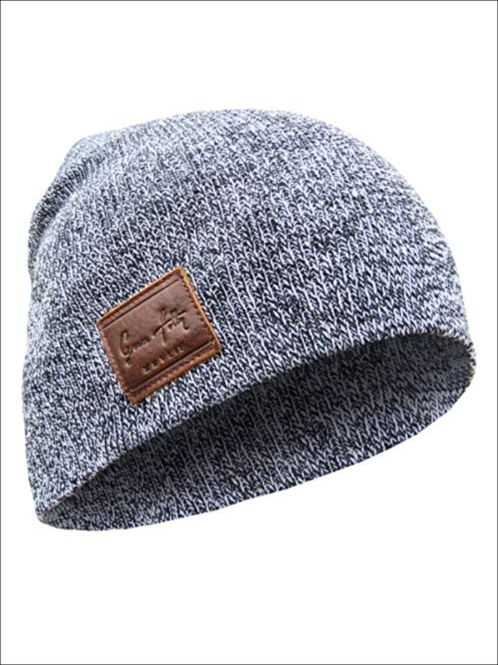 Knit Beanie Hat Cap Acrylic Leather Tag Winter Outdoor